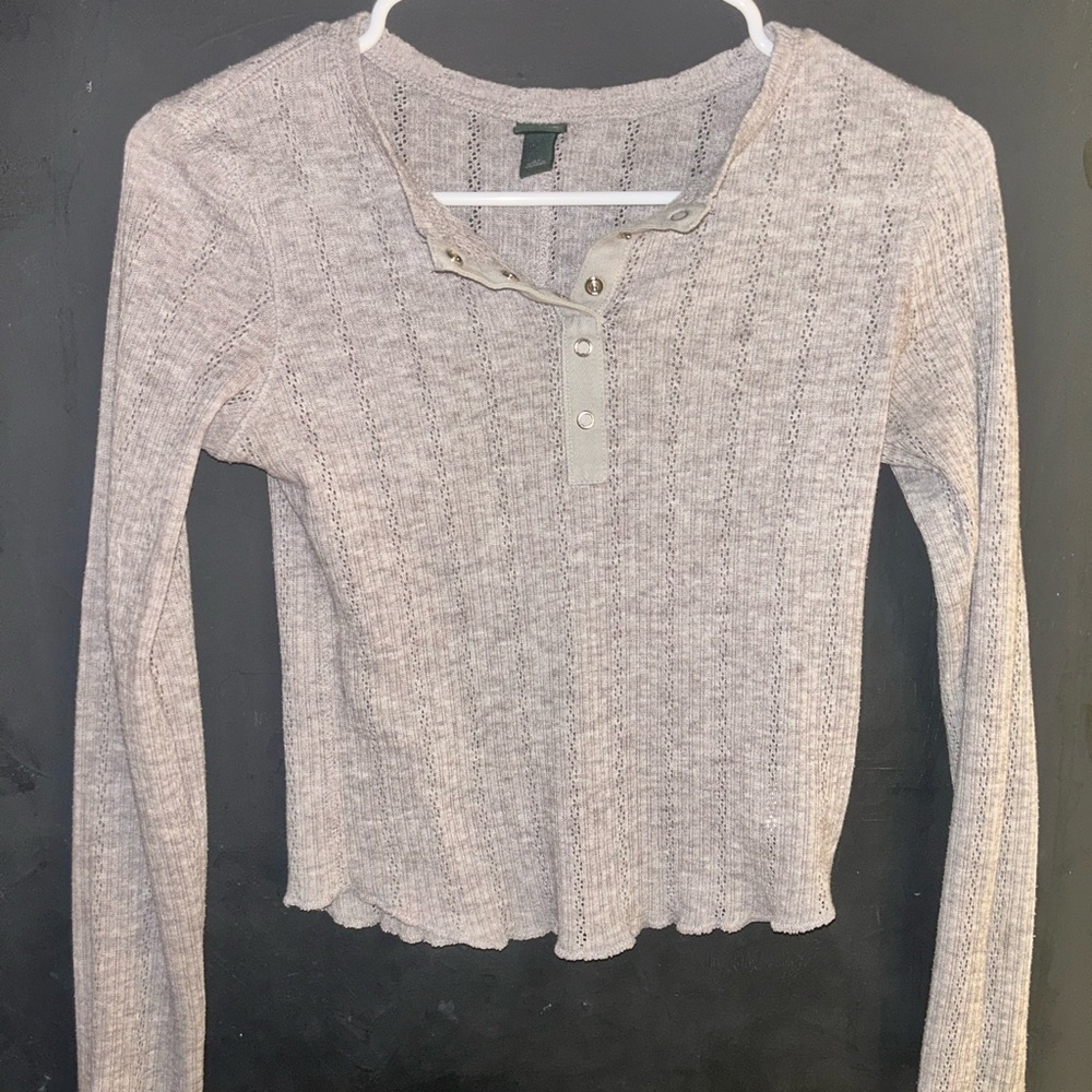 Gray Ribbed Long Sleeve Top